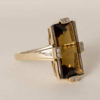 Estate 14K Gold 9 Carat Citrine Elongated Baguette Cut Tension Diamond Ring