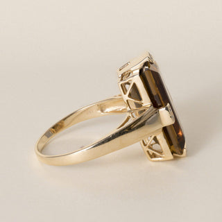 Estate 14K Gold 9 Carat Citrine Elongated Baguette Cut Tension Diamond Ring