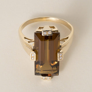Estate 14K Gold 9 Carat Citrine Elongated Baguette Cut Tension Diamond Ring