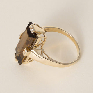 Estate 14K Gold 9 Carat Citrine Elongated Baguette Cut Tension Diamond Ring