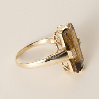 Estate 14K Gold 9 Carat Citrine Elongated Baguette Cut Tension Diamond Ring