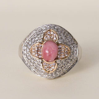 Estate 18K White and Rose Gold Conch Pearl 3-Carat Diamond Pave Cocktail Ring