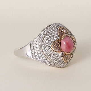 Estate 18K White and Rose Gold Conch Pearl 3-Carat Diamond Pave Cocktail Ring