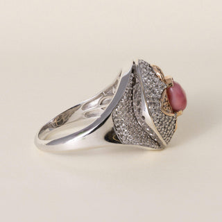 Estate 18K White and Rose Gold Conch Pearl 3-Carat Diamond Pave Cocktail Ring