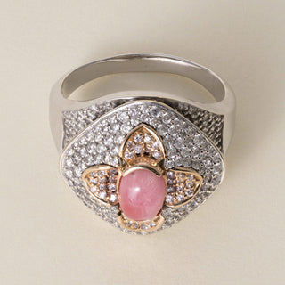 Estate 18K White and Rose Gold Conch Pearl 3-Carat Diamond Pave Cocktail Ring