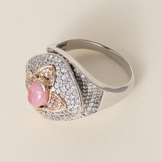 Estate 18K White and Rose Gold Conch Pearl 3-Carat Diamond Pave Cocktail Ring