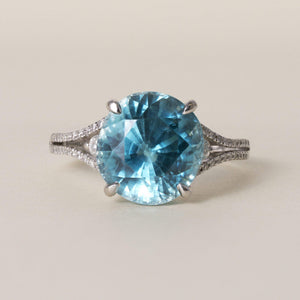 Estate 18K White Gold 10 Carat Blue Zircon and Diamond Cocktail Ring
