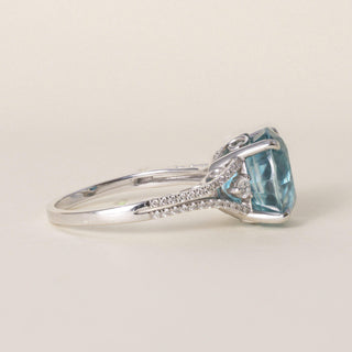Estate 18K White Gold 10 Carat Blue Zircon and Diamond Cocktail Ring
