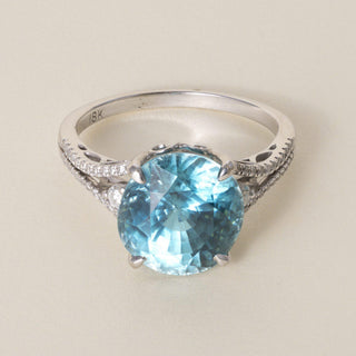 Estate 18K White Gold 10 Carat Blue Zircon and Diamond Cocktail Ring