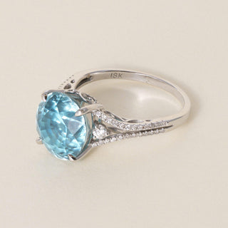 Estate 18K White Gold 10 Carat Blue Zircon and Diamond Cocktail Ring