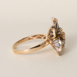 Estate 18K Gold Mother of Pearl and Diamond Floral Cocktail Ring