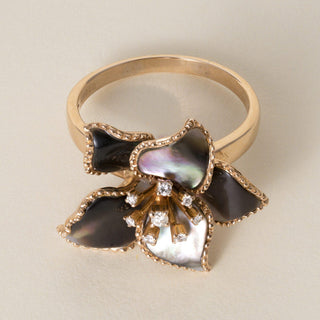 Estate 18K Gold Mother of Pearl and Diamond Floral Cocktail Ring