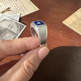 Vintage 14K White Gold Lapis Lazuli and 0.40 Carat Diamond Bezel Signet Ring