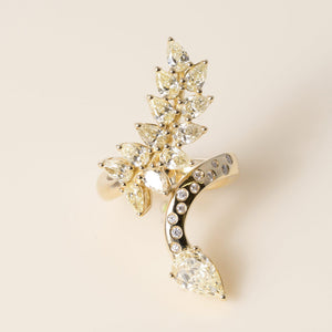 Italian 18K Yellow Gold Fancy Light Yellow Diamond Floral and Serpent Bypass Rin