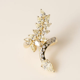Italian 18K Yellow Gold Fancy Light Yellow Diamond Floral and Serpent Bypass Rin
