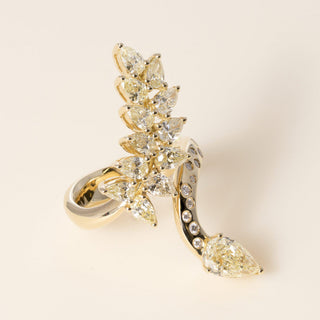 Italian 18K Yellow Gold Fancy Light Yellow Diamond Floral and Serpent Bypass Rin