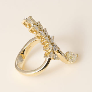 Italian 18K Yellow Gold Fancy Light Yellow Diamond Floral and Serpent Bypass Rin
