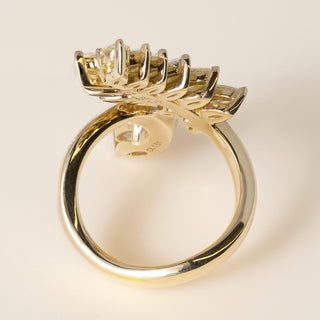 Italian 18K Yellow Gold Fancy Light Yellow Diamond Floral and Serpent Bypass Rin