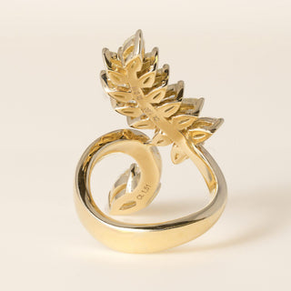 Italian 18K Yellow Gold Fancy Light Yellow Diamond Floral and Serpent Bypass Rin