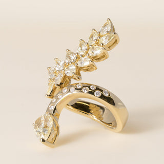 Italian 18K Yellow Gold Fancy Light Yellow Diamond Floral and Serpent Bypass Rin