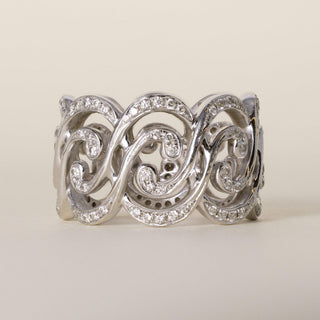 Vintage 17K Gold Open Wave 0.75 Carats Diamond Ring Band