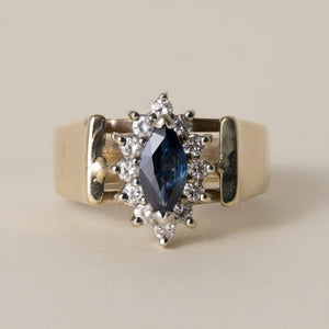 Vintage Cardow 1960s 14K Gold 0.35 Carat Sapphire Marquise and Diamond Ring