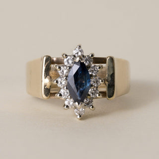 Vintage Cardow 1960s 14K Gold 0.35 Carat Sapphire Marquise and Diamond Ring