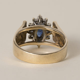 Vintage Cardow 1960s 14K Gold 0.35 Carat Sapphire Marquise and Diamond Ring