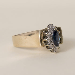 Vintage Cardow 1960s 14K Gold 0.35 Carat Sapphire Marquise and Diamond Ring