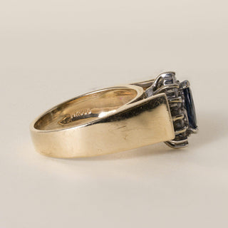 Vintage Cardow 1960s 14K Gold 0.35 Carat Sapphire Marquise and Diamond Ring