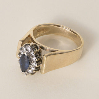 Vintage Cardow 1960s 14K Gold 0.35 Carat Sapphire Marquise and Diamond Ring