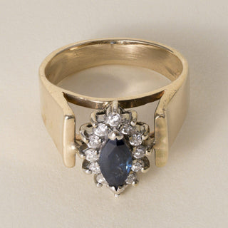 Vintage Cardow 1960s 14K Gold 0.35 Carat Sapphire Marquise and Diamond Ring