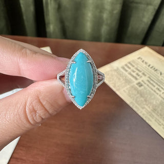 Estate 14K Gold 8.50 Carat Turquoise Marquise and Diamond Cocktail Ring