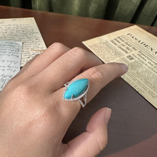 Estate 14K Gold 8.50 Carat Turquoise Marquise and Diamond Cocktail Ring