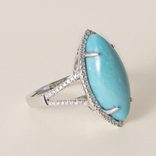 Estate 14K Gold 8.50 Carat Turquoise Marquise and Diamond Cocktail Ring