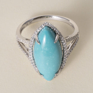 Estate 14K Gold 8.50 Carat Turquoise Marquise and Diamond Cocktail Ring