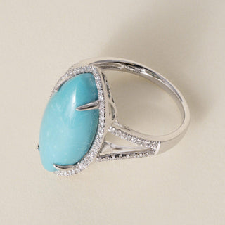 Estate 14K Gold 8.50 Carat Turquoise Marquise and Diamond Cocktail Ring