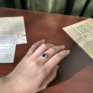 Estate 14K White Gold 1.45 Carat Oval Blue Sapphire and Diamond Double Halo Ring