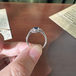 Estate 14K White Gold 1.45 Carat Oval Blue Sapphire and Diamond Double Halo Ring