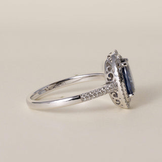 Estate 14K White Gold 1.45 Carat Oval Blue Sapphire and Diamond Double Halo Ring