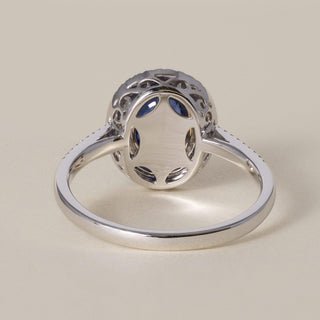 Estate 14K White Gold 1.45 Carat Oval Blue Sapphire and Diamond Double Halo Ring