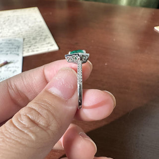 Estate 14K White Gold 1.02 Carat Emerald Shield Cut and Diamond Halo Ring