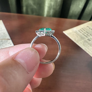 Estate 14K White Gold 1.02 Carat Emerald Shield Cut and Diamond Halo Ring