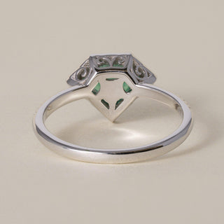 Estate 14K White Gold 1.02 Carat Emerald Shield Cut and Diamond Halo Ring