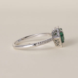 Estate 14K White Gold 1.02 Carat Emerald Shield Cut and Diamond Halo Ring