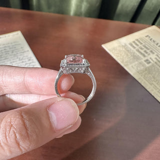 14K White Gold 4.11 CT Emerald-Cut Morganite & Diamond Halo Engagement Ring