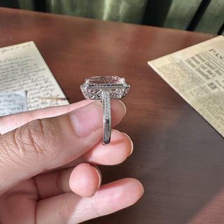 14K White Gold 4.11 CT Emerald-Cut Morganite & Diamond Halo Engagement Ring