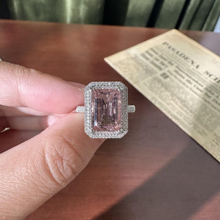 14K White Gold 4.11 CT Emerald-Cut Morganite & Diamond Halo Engagement Ring