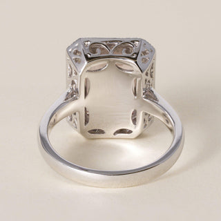 14K White Gold 4.11 CT Emerald-Cut Morganite & Diamond Halo Engagement Ring