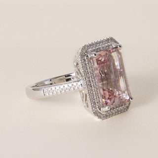 14K White Gold 4.11 CT Emerald-Cut Morganite & Diamond Halo Engagement Ring